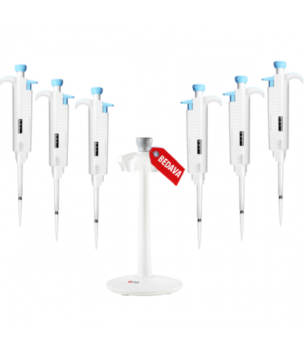 DLAB MicroPette Plus SET4 6 Adet Otomatik Pipet ve 6'lı Stand Komple 0.5-10, 10-100, 100-1000 μl, 2-20, 20-200, 100-1000 μl, Pipet Uçları Dahildir